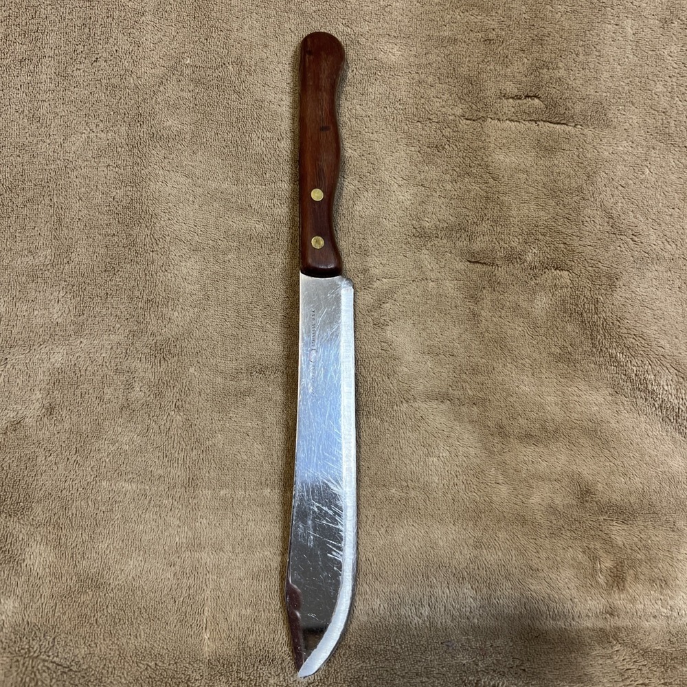 Vintage 60s Ekco Eterna Stainless Steel Butcher Knife with Wood Handle Kitchen‎